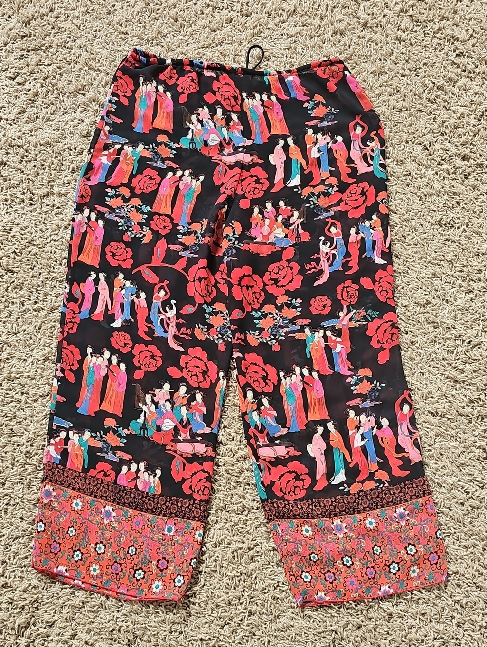 Josie Natori Capris Sheer Pants Geisha Japenese Print Medium Pull On - Picture 7 of 7